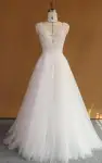 A-Line Strapped V-Neck Lace Satin Dress With Appliques Low-V Back