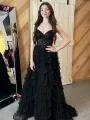 Scout | A-Line Sweetheart Champagne Tulle Prom Dresses with Appliques(Black,2)