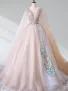 A Line Tulle Khaki Embroidery Appliqued Long Dresses