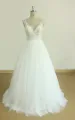 A-Line V-Neck Chapel Train Sleeveless Deep V Back Tulle Appliques Weddig Dress