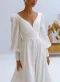 A-Line V-Neck Long Sleeves Chiffon Wedding Dresses With Beading(Diamond White,2)