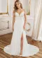 A-Line V-Neck Sweep Train Wedding Dress With Lace Split Front