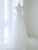 A-Line V Neck White Tulle Long Wedding Dress with Bow