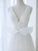 A-Line V Neck White Tulle Long Wedding Dress with Bow(Diamond White,2)