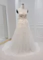 A-line White Off the Shoulder Wedding Dress With Flower Embroidery