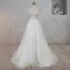 A-Line White Flower Appliqued Tulle Wedding Dress