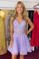 Anina | Lilac A-line Appliques Deep V Neck Short Homecoming Dress