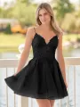Anisia | A-Line Spaghetti-Straps Sky Blue Lace Homecoming Dress With Appliques(Black,2)