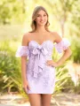 Anne |Sheath Sweetheart Lace Bow Short Homecoming Dress with Puff Sleeves(Lilac,2)