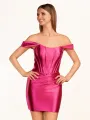 Ariana | Fuchsia Sheath Off the Shoulder Short Satin Homecoming Dress