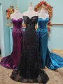 Arvin | Strapless Mermaid Lace Appliques Long Prom Dress with Bow(Black,2)