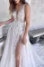 Hermosa | Attractive Illusion Deep V Neck Lace Appliques Boho Wedding Dress with Slit(Diamond White,2)