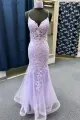 Azenor | Sage Green Spaghetti Straps Mermaid Prom Dress With Appliques(Lavender,2)