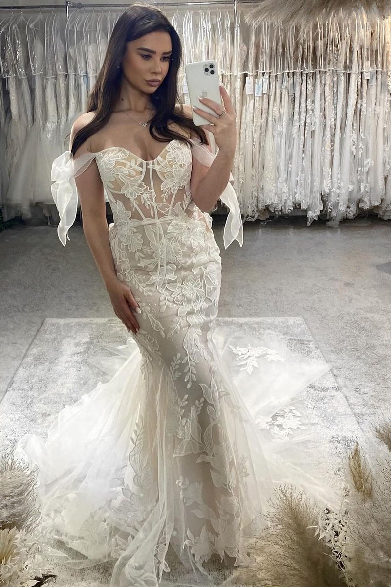 Princess Mermaid Off the Shoulder Lace Appliques Wedding Dresses