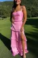 Raymond | A-Line Hot Pink Ruffles Slit Prom Dress with Lace-up Back