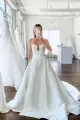 A-Line V Neck Satin Wedding Dresses with Detachable Straps(Diamond White,2)
