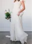 Beach Chiffon A-Line Simple White Wedding Dress with Short Sleeves(Diamond White,2)