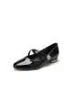 Beaded Pointed Toe Strap Buckle Patent Leather Low Heels(Black,US6)