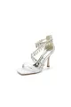 Beaded Square Open Toe Ankle Strap Satin Stiletto Heels
