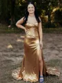 Bencelina | Mermaid Sweetheart Green Metallic Long Prom Dress with Slit(Golden,2)