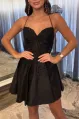 Black A-Line Halter Backless Short Homecoming Dress with Lace