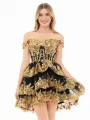 Ronda | Gold Off the Shoulder Applique Ruffle Homecoming Dress
