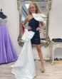 Black One Shoulder Tight Homecoming Dress with White Bows(Black,2)