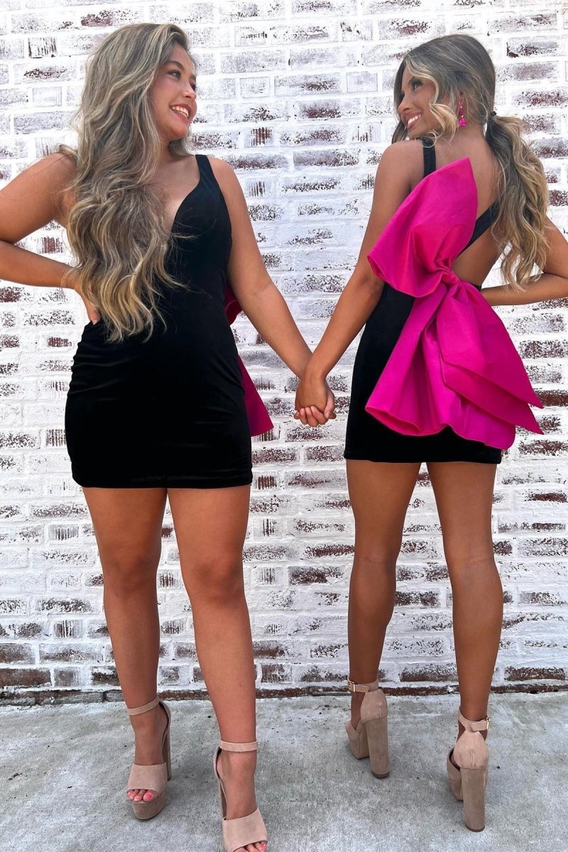 Blocca | Black Plunge V Bow Back Bodycon Mini Party Dress