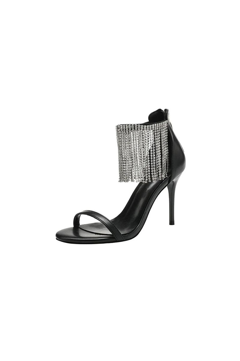 Black Rhinestone Thick High Heels