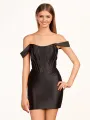 Ariana | Fuchsia Sheath Off the Shoulder Short Satin Homecoming Dress(Black,2)