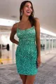 Bodycon Green Sequins Spaghetti Straps Short Homecoming Dress with Criss Cross Back