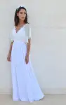 Bohemian V Neck Cleavage Lace Sleeves Wedding Dress