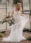 Bohemian Wedding Dresses V-Neck Backless Romantic Dreamy Bridal Gowns(White-Nude,2)