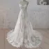 Boho White A-Line Lace Appliques Wedding Dress(White-Nude,2)