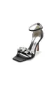 Buckle Strap Chain Square Open Toe Chunky Heels(Black,US6)