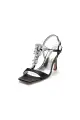 Buckle Straps Square Crystal Open Toe Chunky Heels(Black,US6)