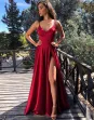 Tanya | Satin Long Dark Red Prom Dress