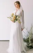 Casual A-Line Bateau Lace Tulle Wedding Dress With Long Sleeve And Sash