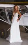 Casual A-Line V Neck Chiffon Sweep Train Wedding Dress
