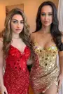 Nelly | Red Mirror-Cut Sequins Halter Sheath V Neck Homecoming Dress