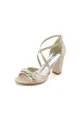 Champagne Cross-Strap High Heels with Crystal Embellishments