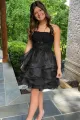 Xandra |A-line Lace Appliques Organza Short Homecoming Dress(Black,2)