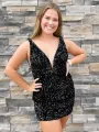 Annora |Bodycon V Neck Sequins Homecoming Dress(Black,2)