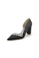 Chic Satin Pointed Toe Slip-on Chunky Heels With Rhinestone(Black,US5)