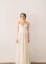 Chiffon  A-line Off-the-Shoulder Backless Beach Wedding Dress with Lace Bodice
