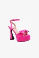 Chunky Hot Pink High Heel Sandals with Bow(Fuchsia,US5)
