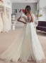 Classic White Point V-Neck Long Tulle White Wedding Dress