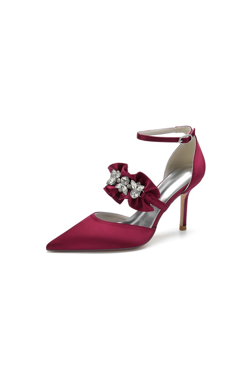 Cocktail Pointed Toe Crystal Buckle Strap High Heels
