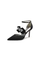 Cocktail Pointed Toe Crystal Buckle Strap High Heels(Black,US5)