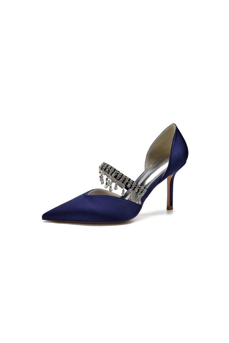 Cocktail Pointed Toe Crystal Tassel Buckle Strap Heels